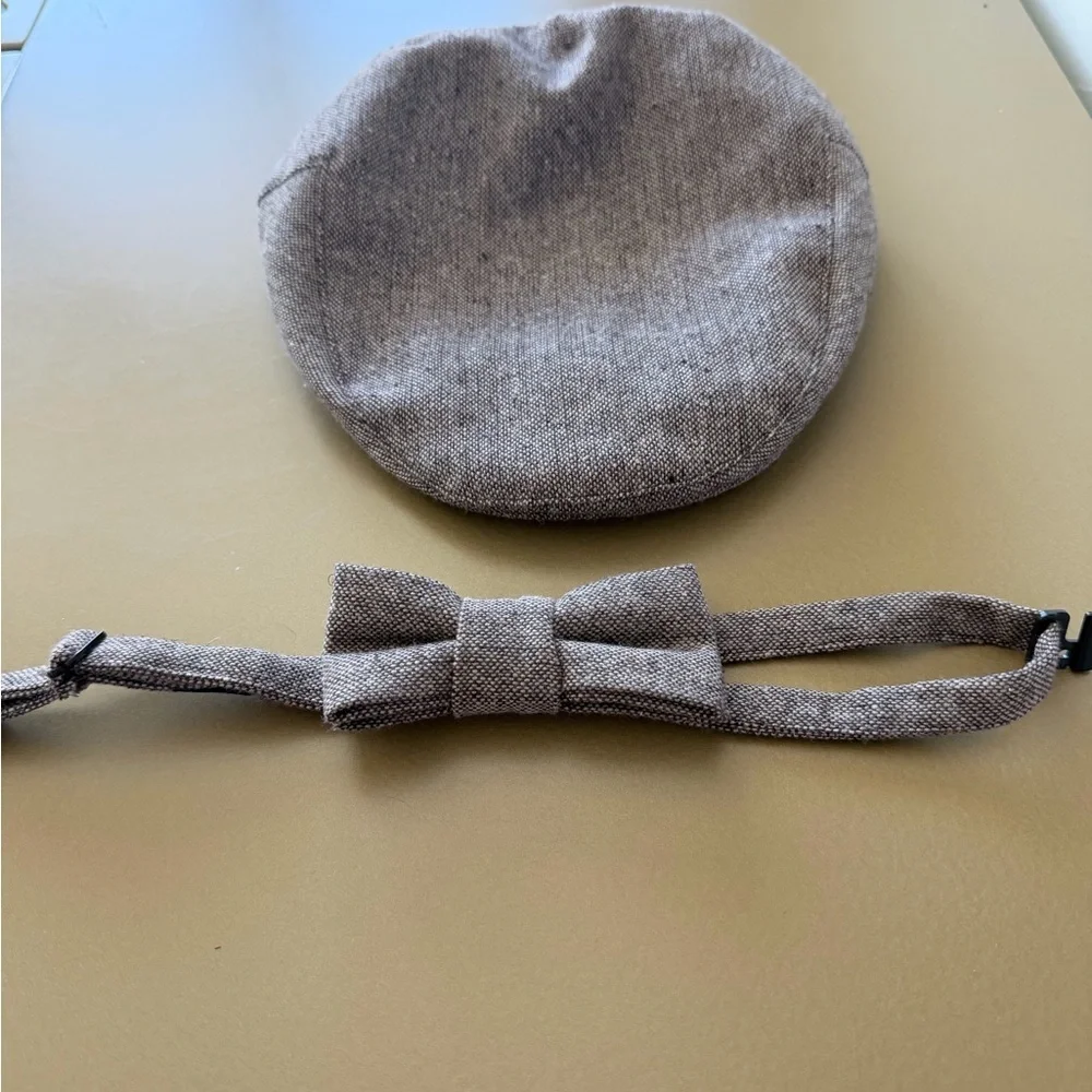 New Classic Herringbone Kids Flat Cap and Bow Tie Set